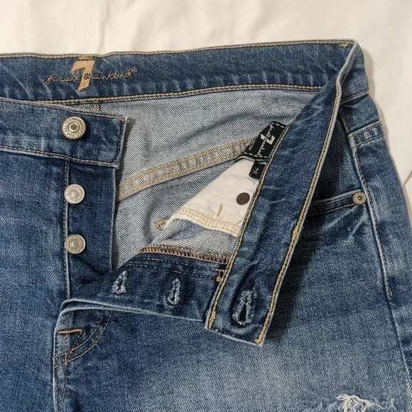 7 For All Mankind Distressed Denim Shorts, Color Blue Size 28 - Picture 4 of 13